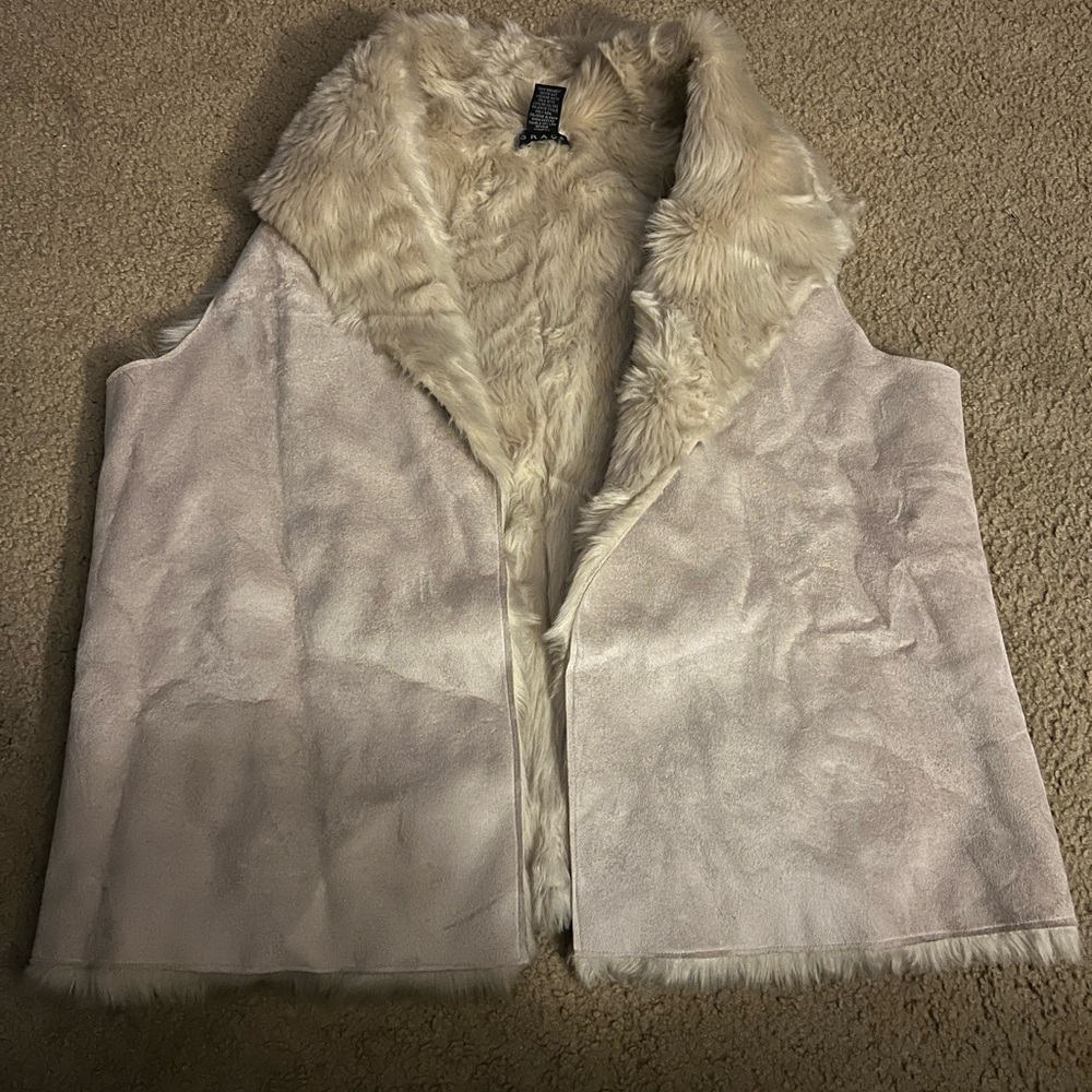 Women's Cream Faux Fur and Suede Vest